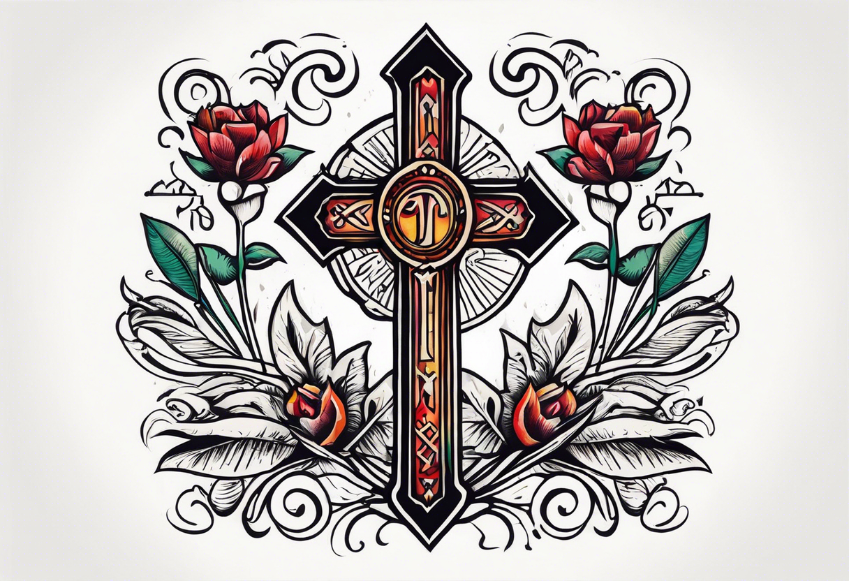 a cross with text MÉS QUE UN CLUB tattoo idea