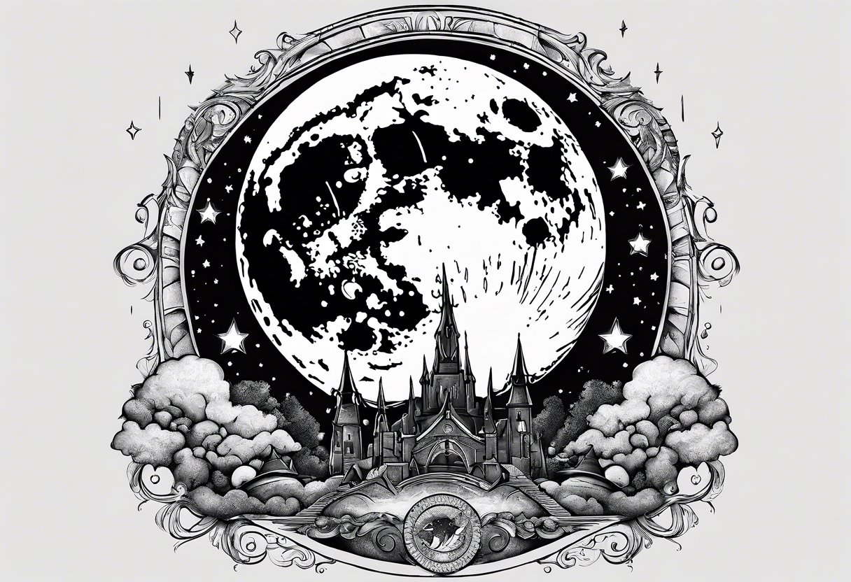 I want a crest moon and then dainty stars going from the moon down to the right and connecting with a Saturn tattoo idea