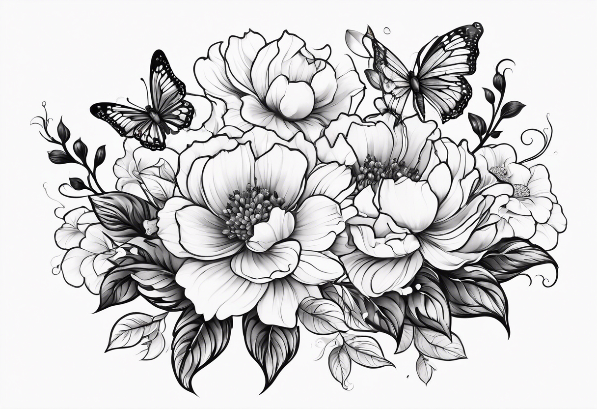 floral design with butterflies tattoo idea