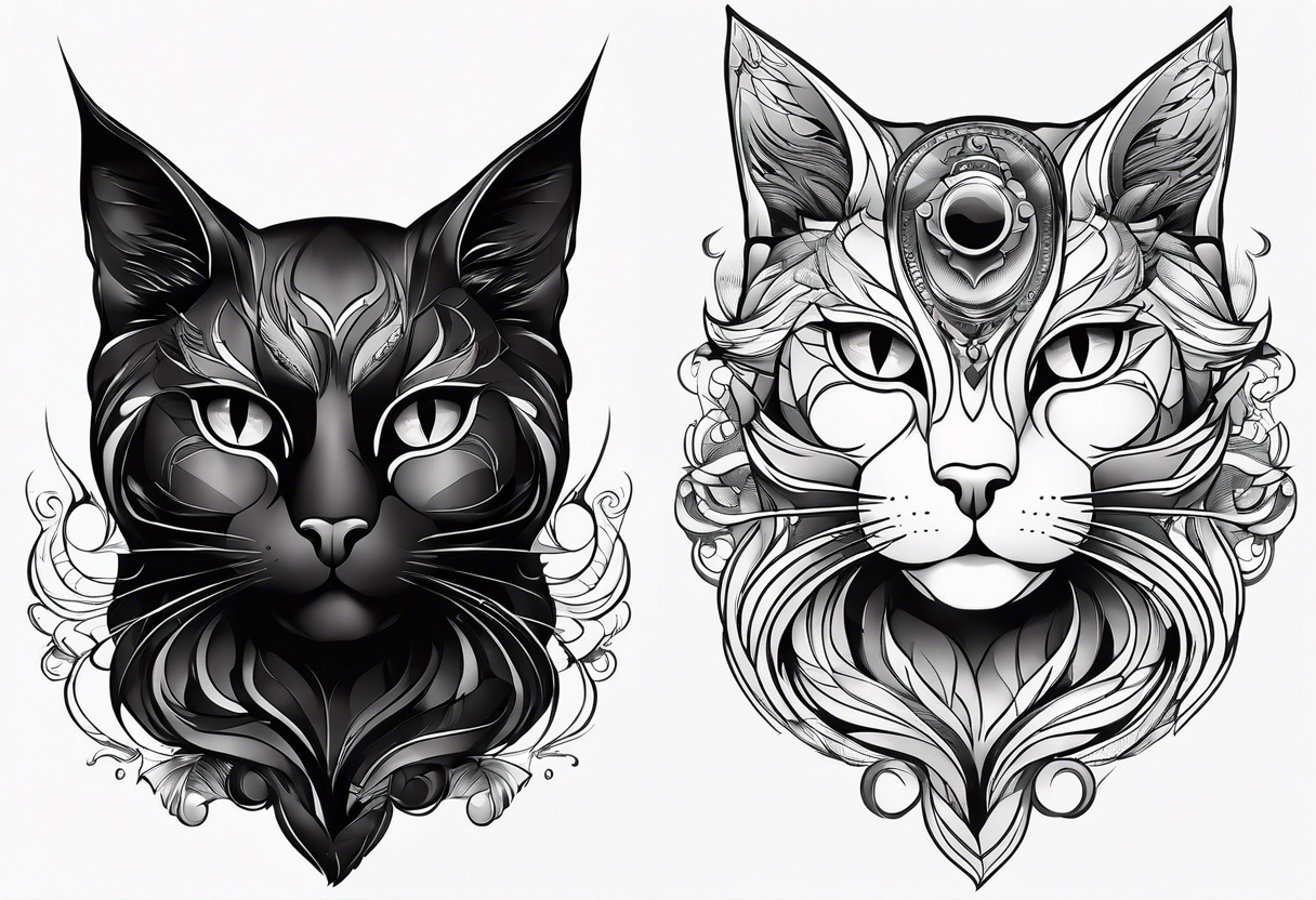 black dark cat vectorized futuristically tattoo idea