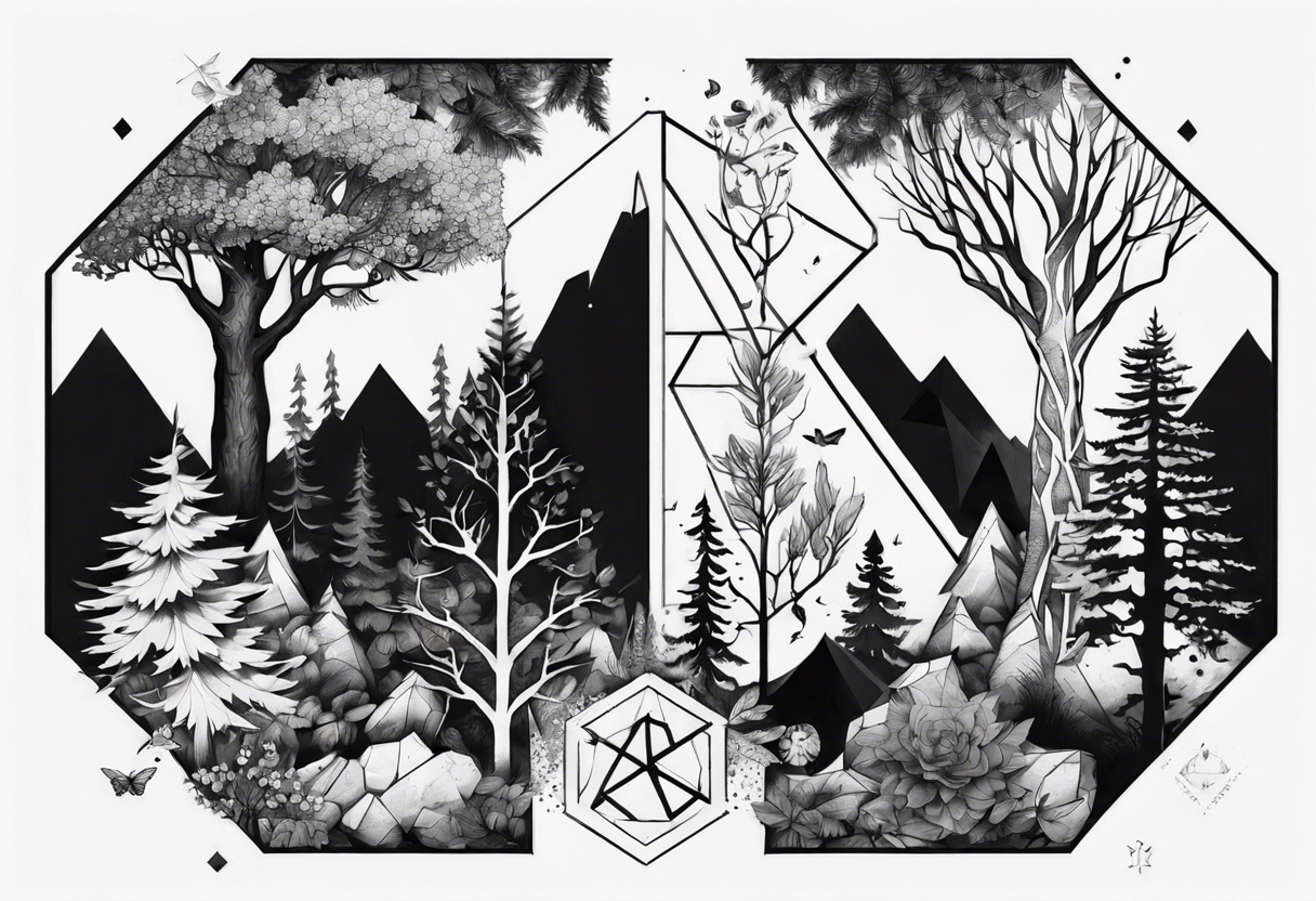 The forest extends beyond the boundaries of the hexagon tattoo idea