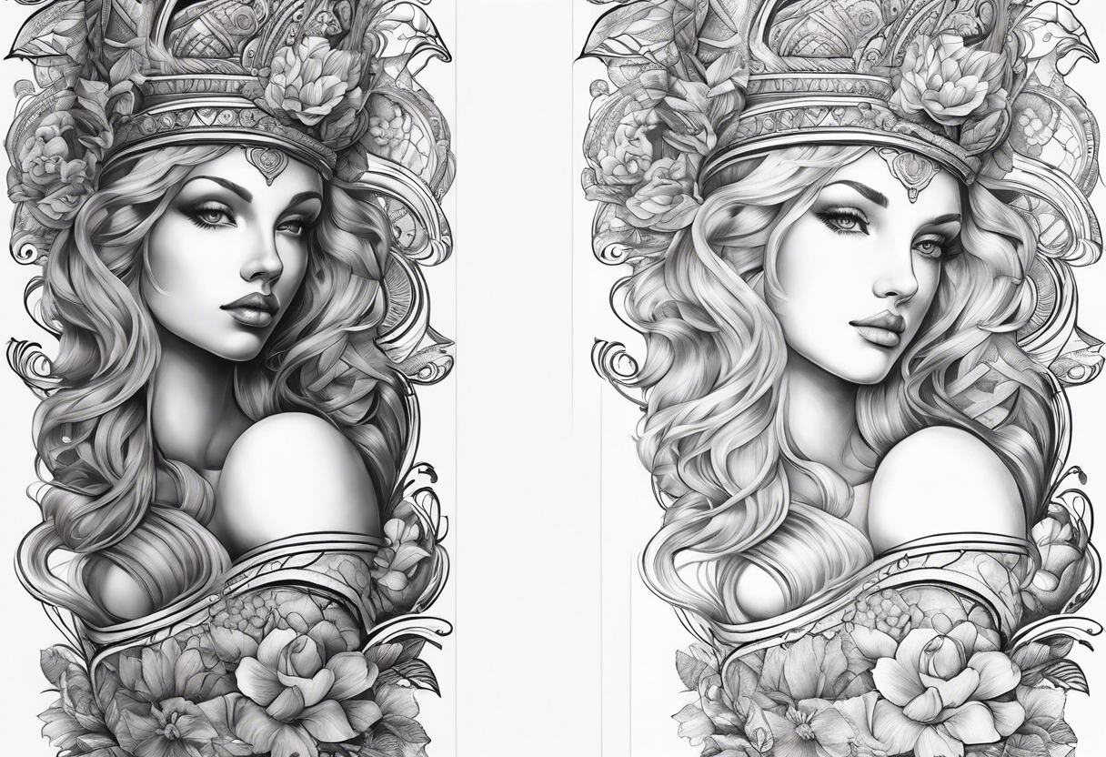 Leg sleeve of the Goddess Venus, blonde, full body tattoo idea