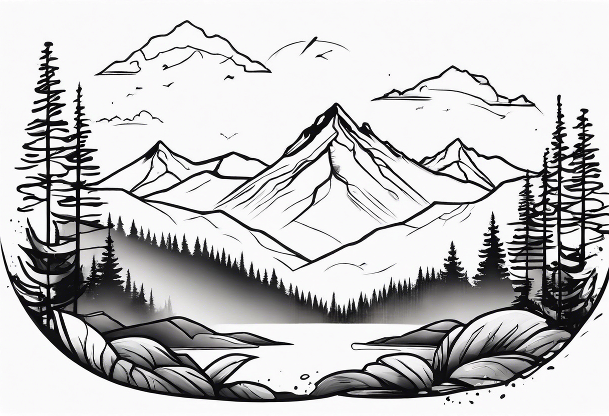 A mountain landscape overlooking a forest tattoo idea