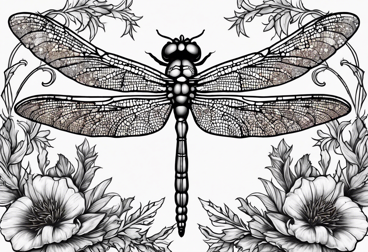 Dragonfly in amber with lavender and thistle tattoo idea