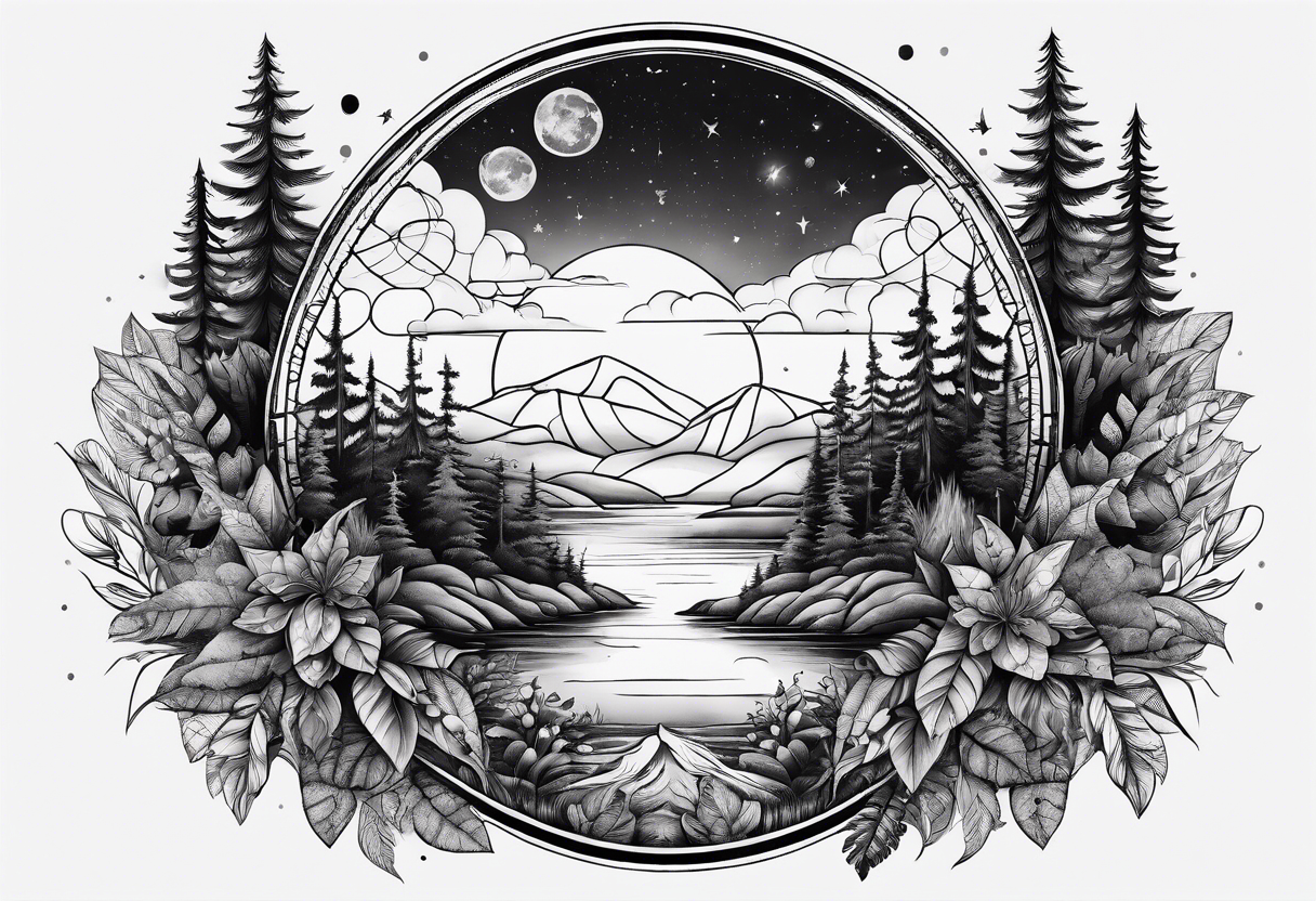 Forest floor with lunar cycle tattoo idea