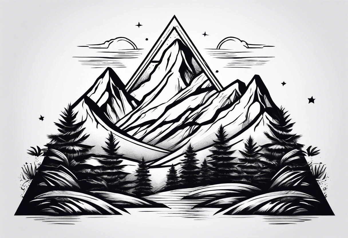 Mountains in a triangle with palm trees tattoo idea