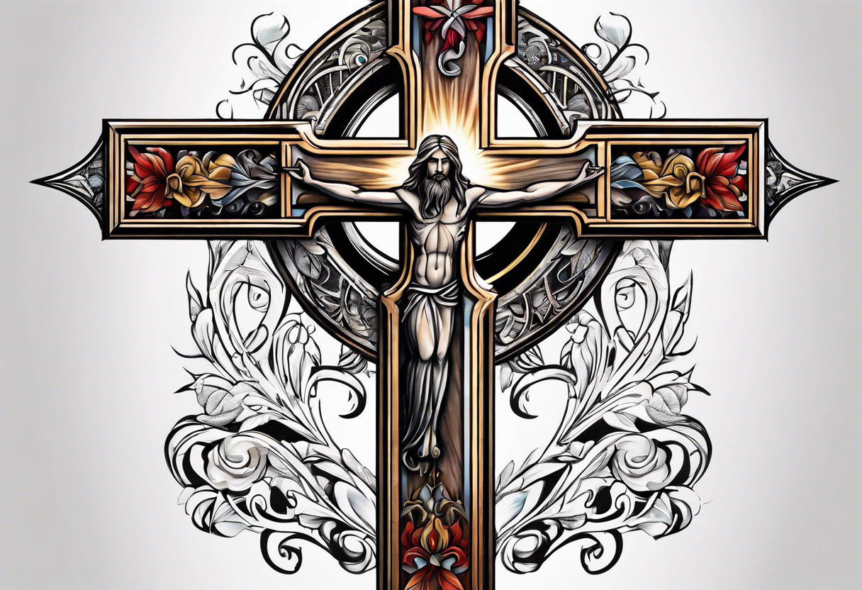 wooden cross of Christ tattoo idea