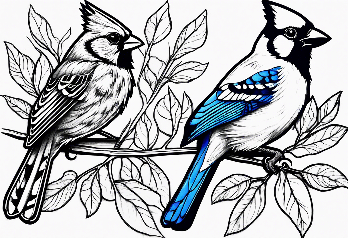 Cardinal and blue jay tattoo idea