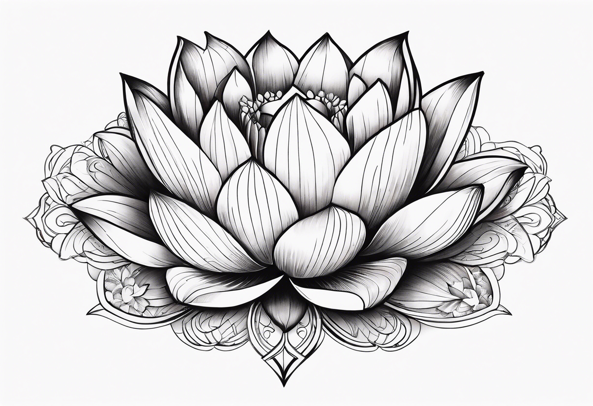 Lotus flower with fine lines and arrows tattoo idea