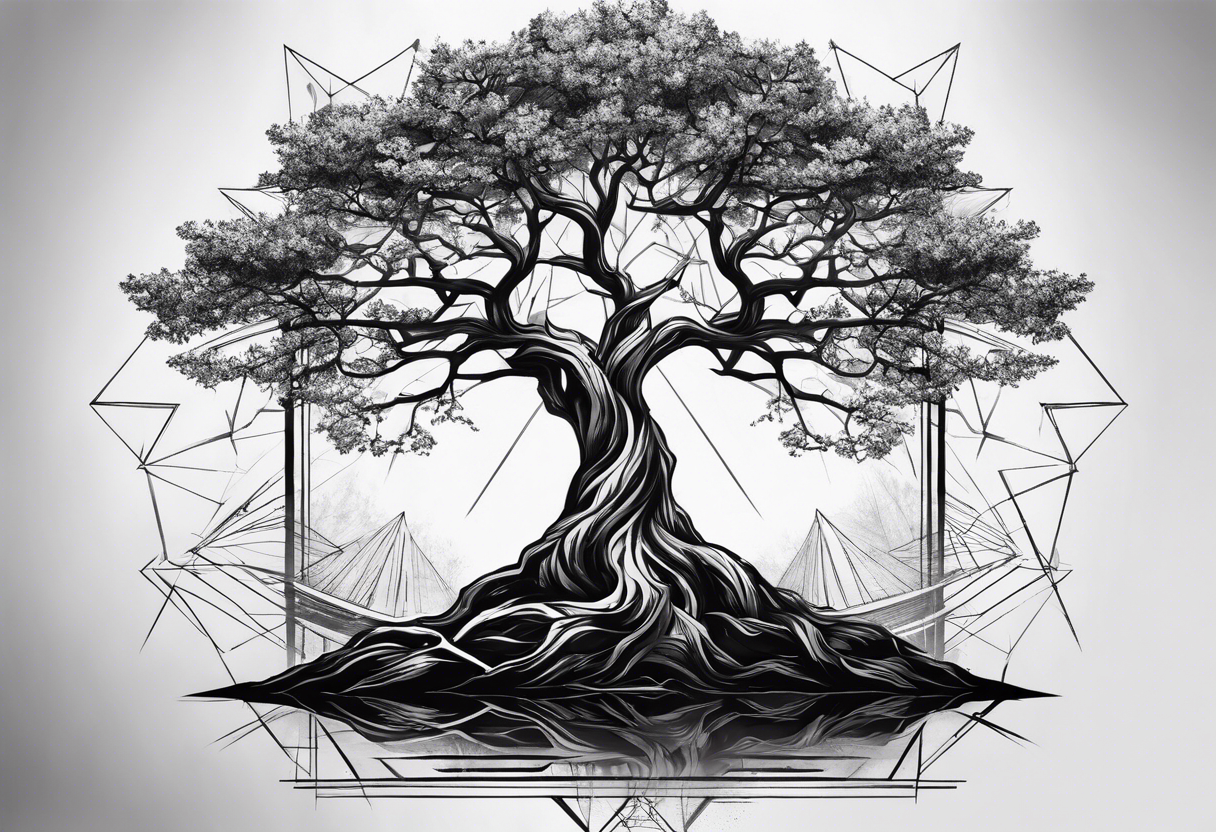 iron tree with branches ending in triangles, forearm tattoo tattoo idea