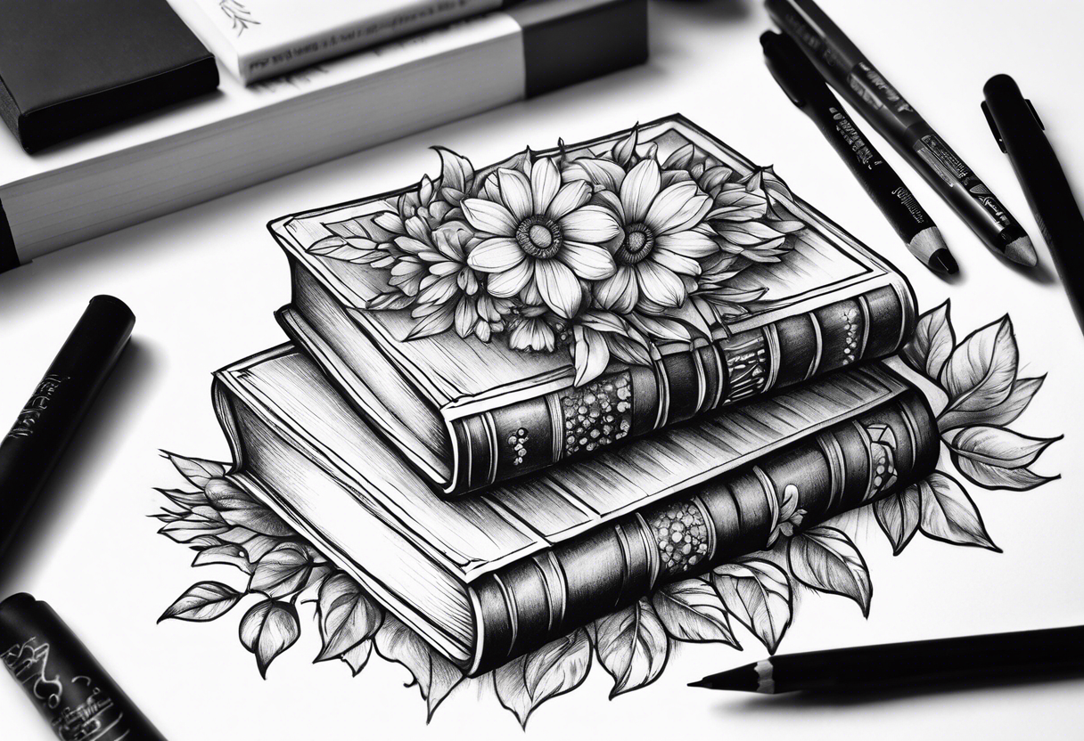 Portal
 stack of books flowers tattoo idea