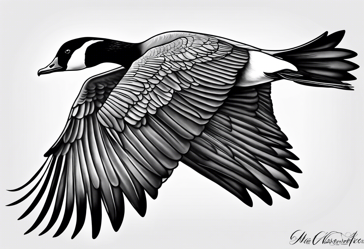 flying canadian goose pencil tattoo idea