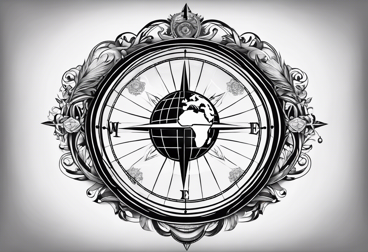 Globe with compass tattoo idea