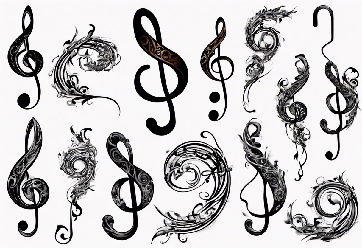 tail of G clef is cord of microphone all wraps and swirls tattoo idea