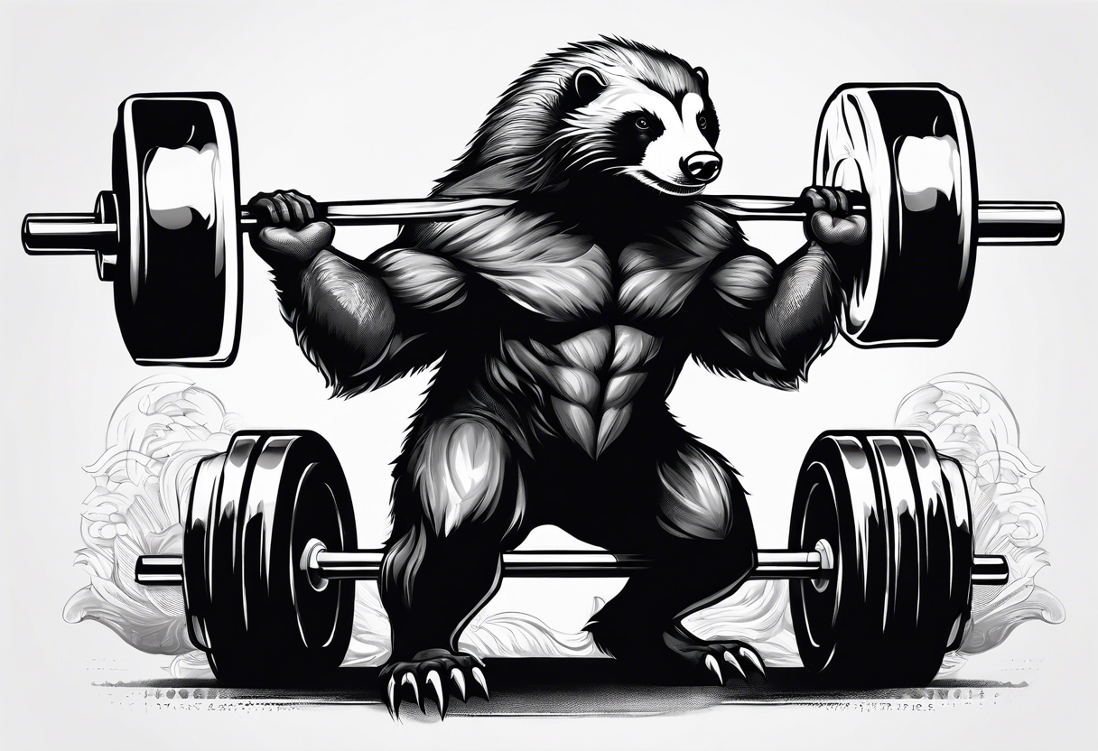 Muscular old honey badger lifting barbell. tattoo idea