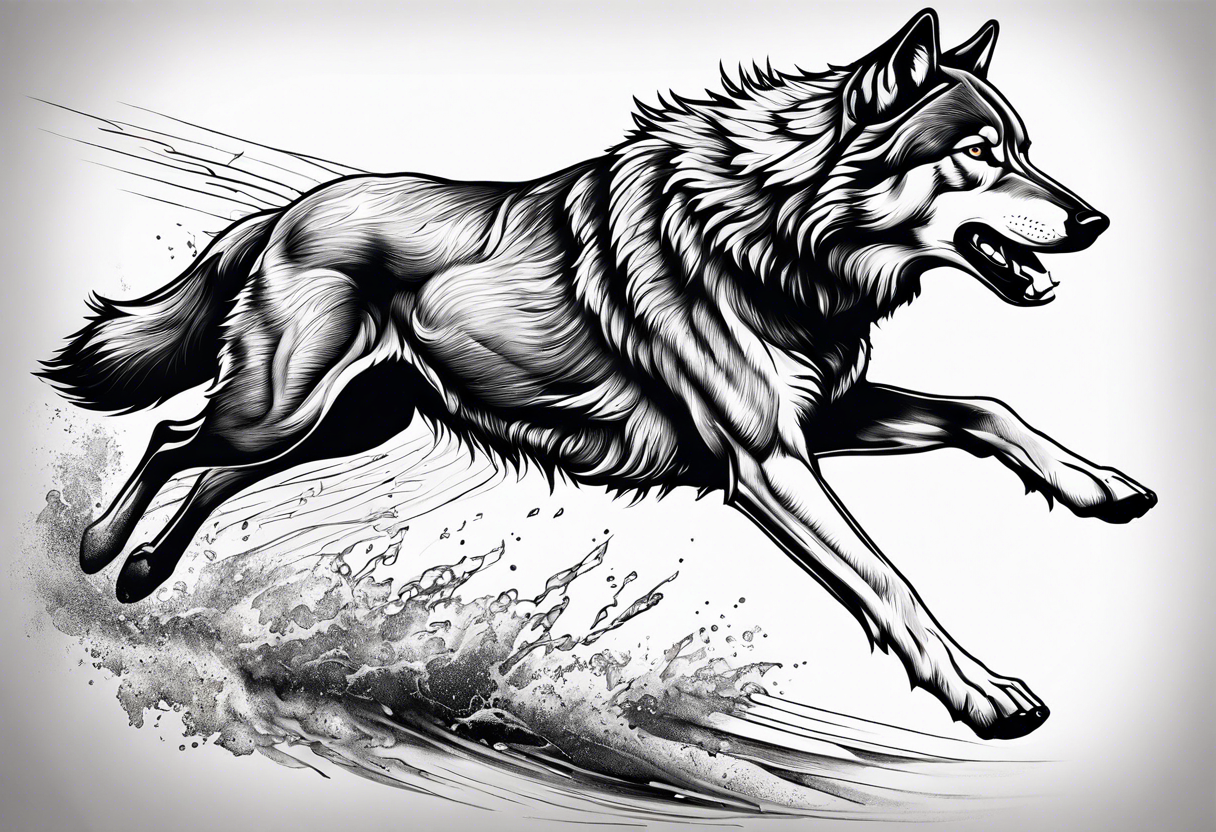 buck running next to wolf tattoo idea