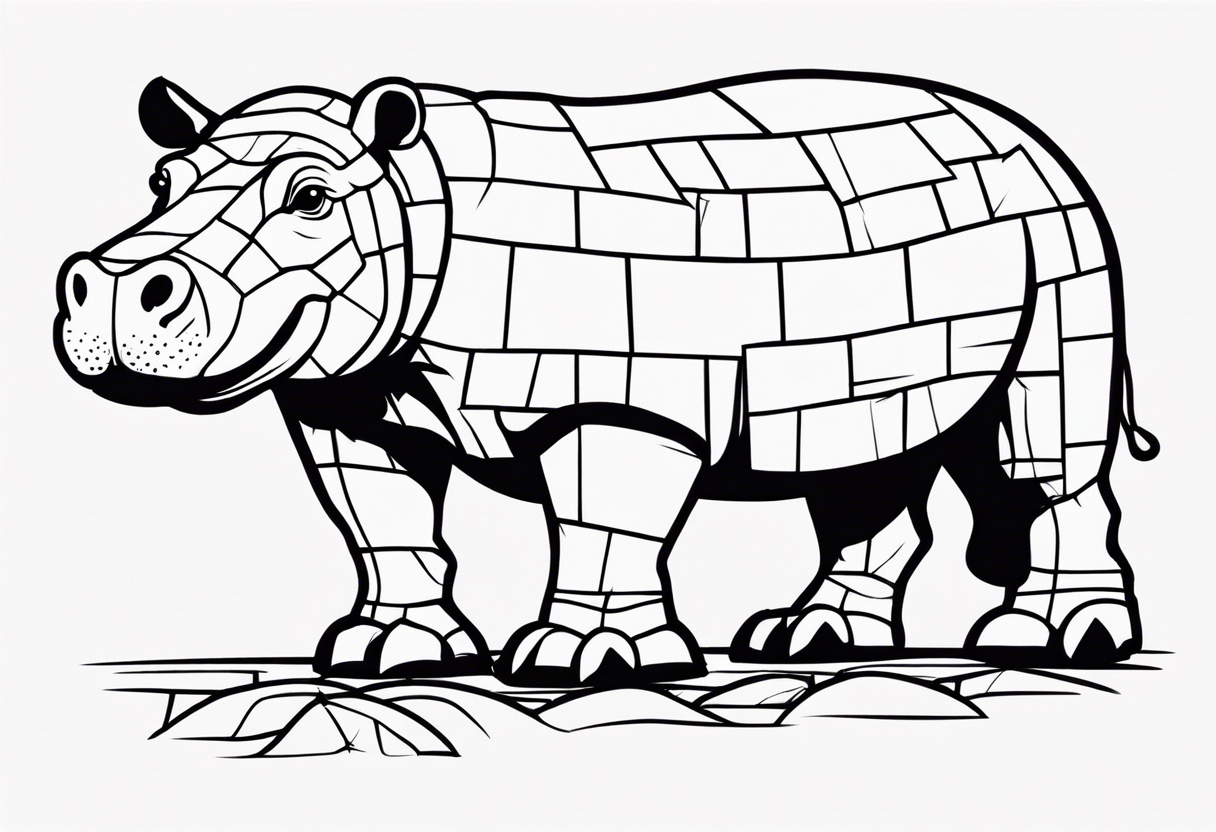 Hippopotamus creating a brick wall tattoo idea