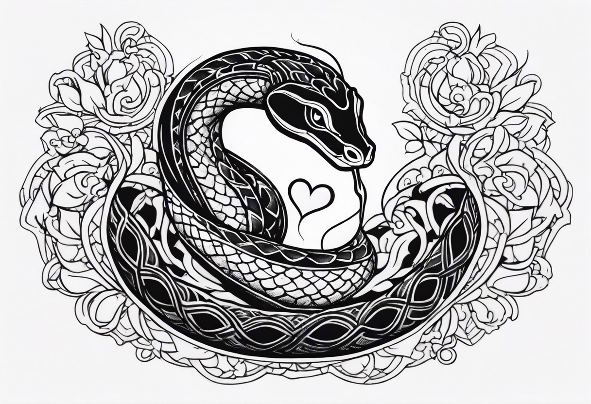 a snake who has swallowed a heart tattoo idea