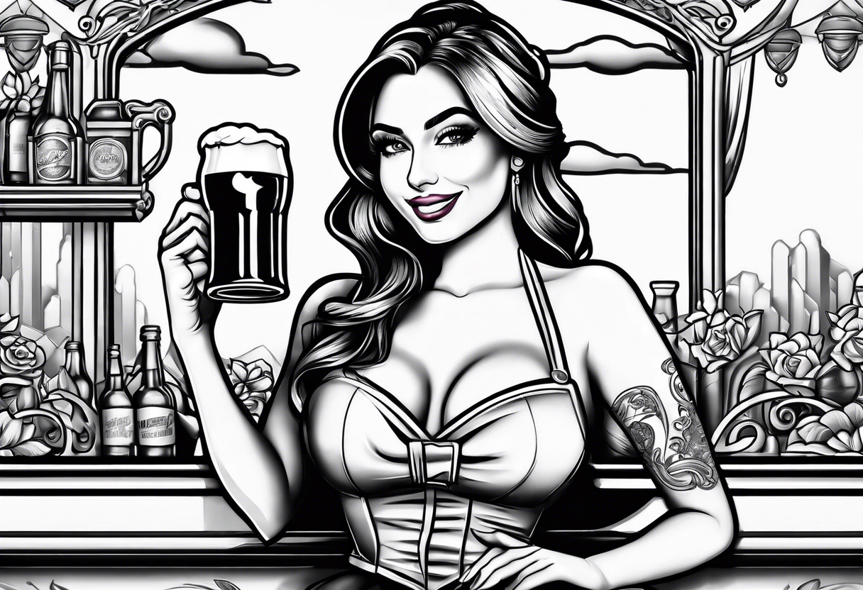 Waitress holding a beer tattoo idea