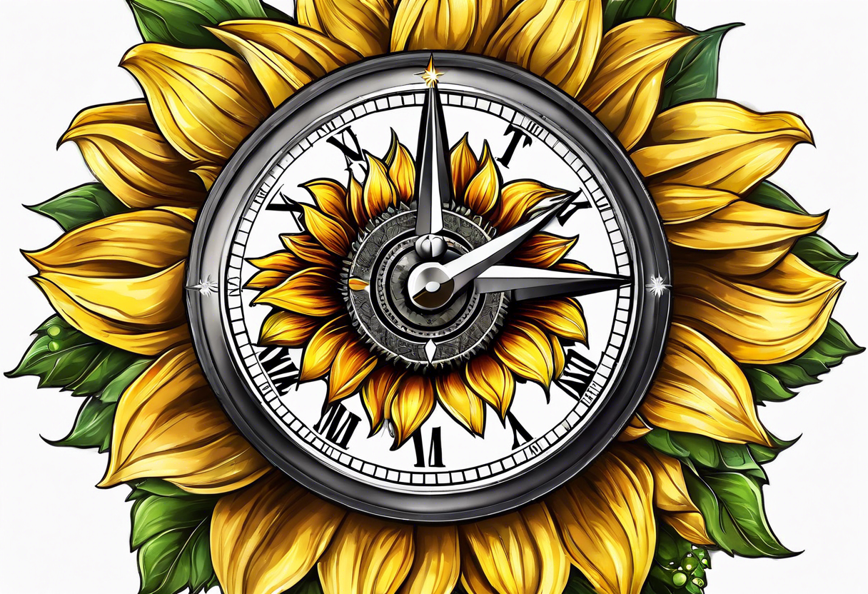 Sunflower next to a compass tattoo idea