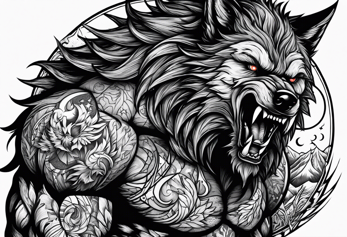 a werewolf transforming in the moonlight tattoo idea