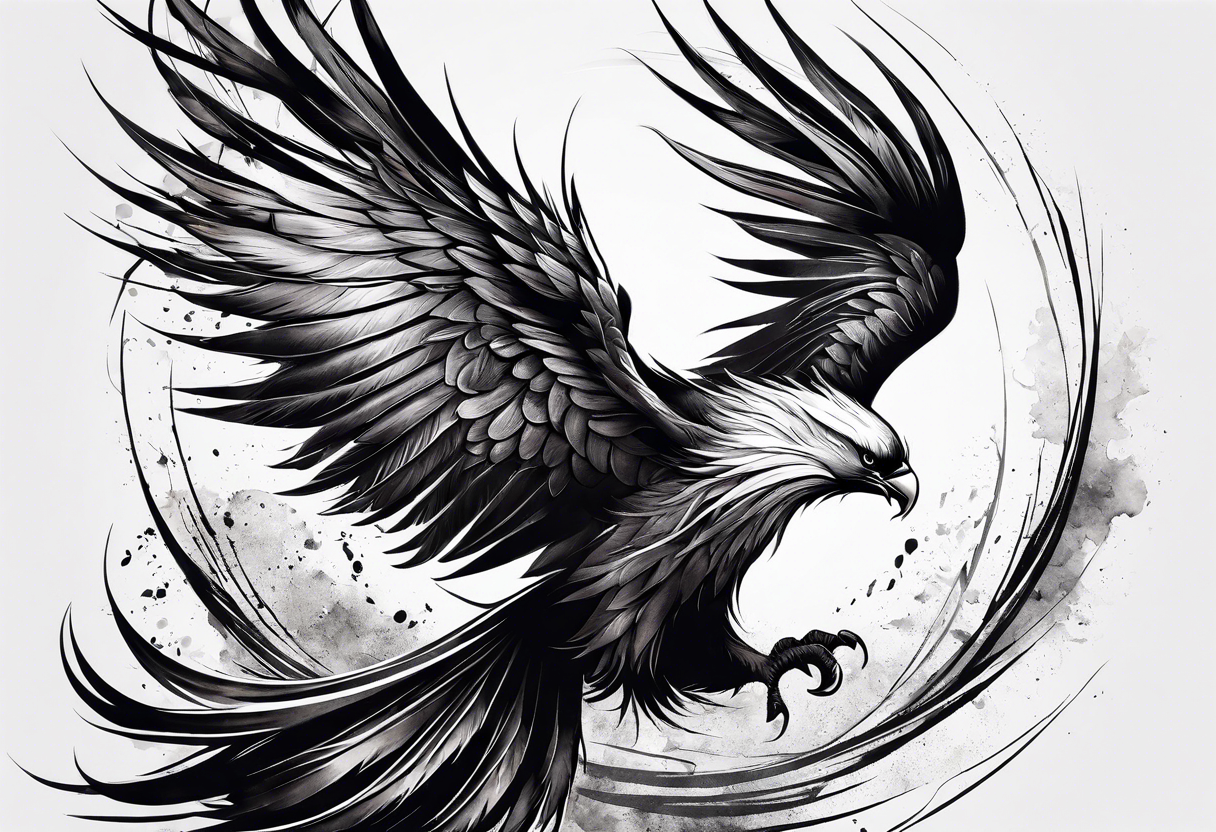 Rising phoenix against dark background, from forearm to shoulder. tattoo idea