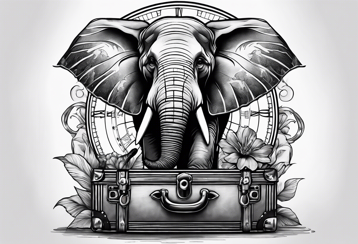 Compass held in an elephant's trunk tattoo idea