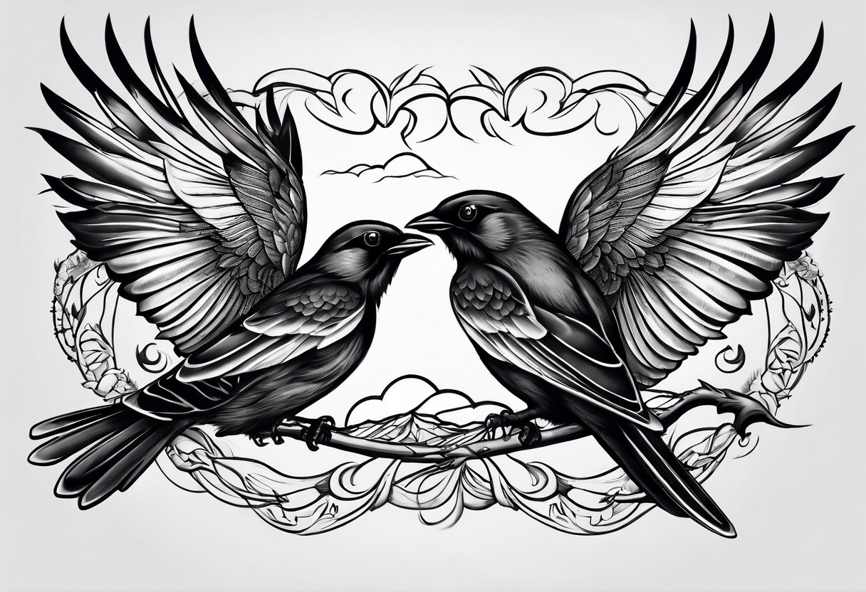 north south with three black birds flying by north tattoo idea