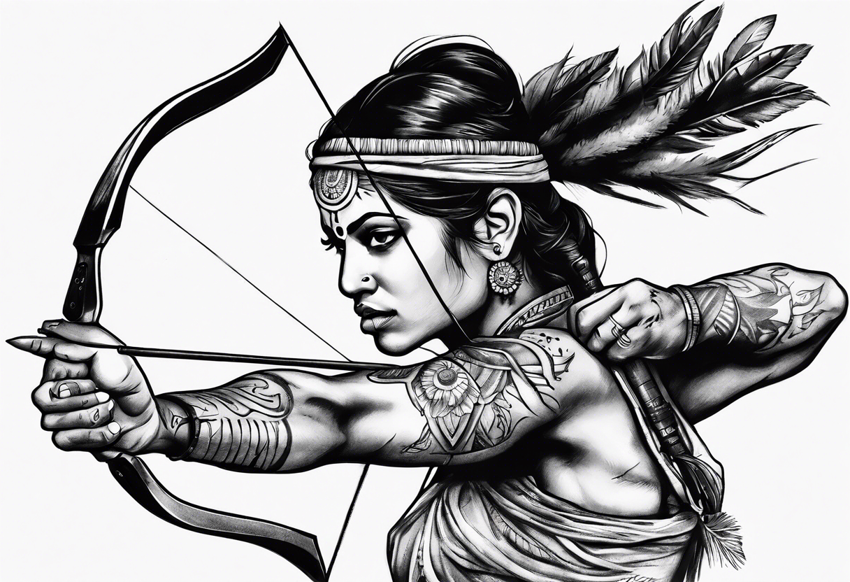 indian archer aiming realism tattoo idea