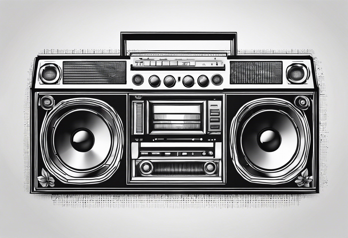 A boombox in fineline very minimalistic tattoo idea