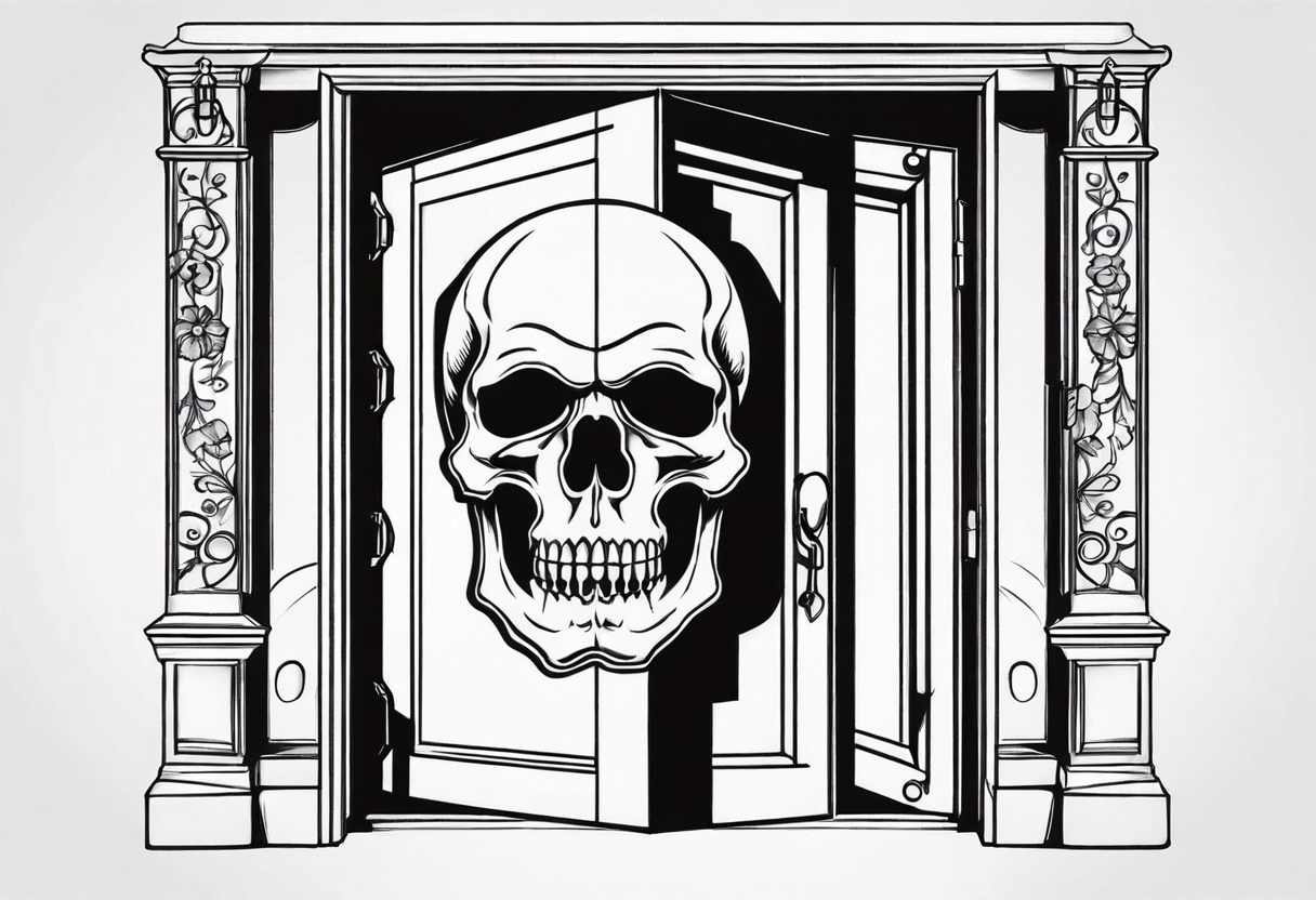 skull behind doors tattoo idea