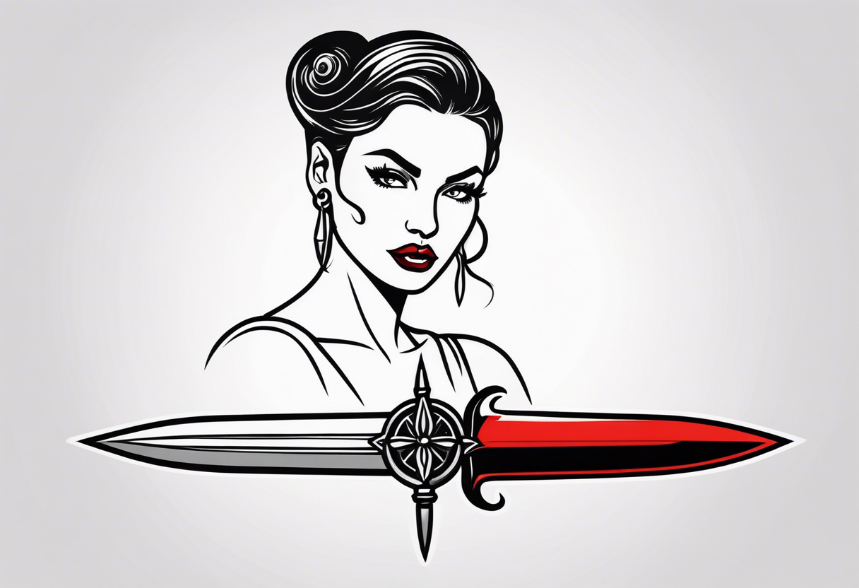 Dagger with a woman on the blade tattoo idea