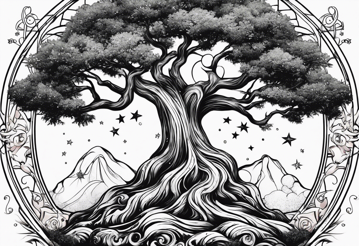 Tree with Star 
symbol and a together forever through time and space tattoo idea