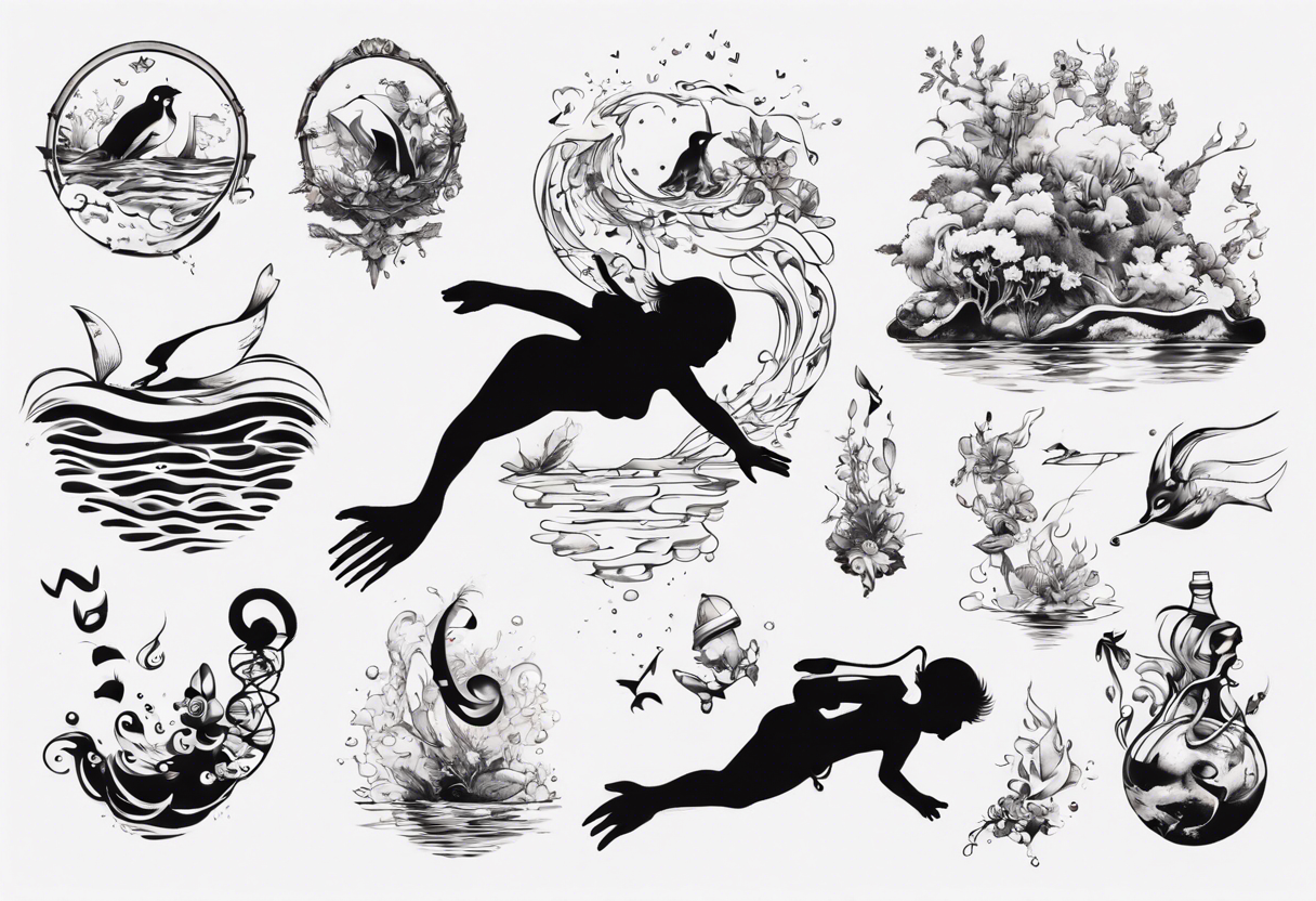 Diving into love , music theme, simplicity water scene tattoo idea