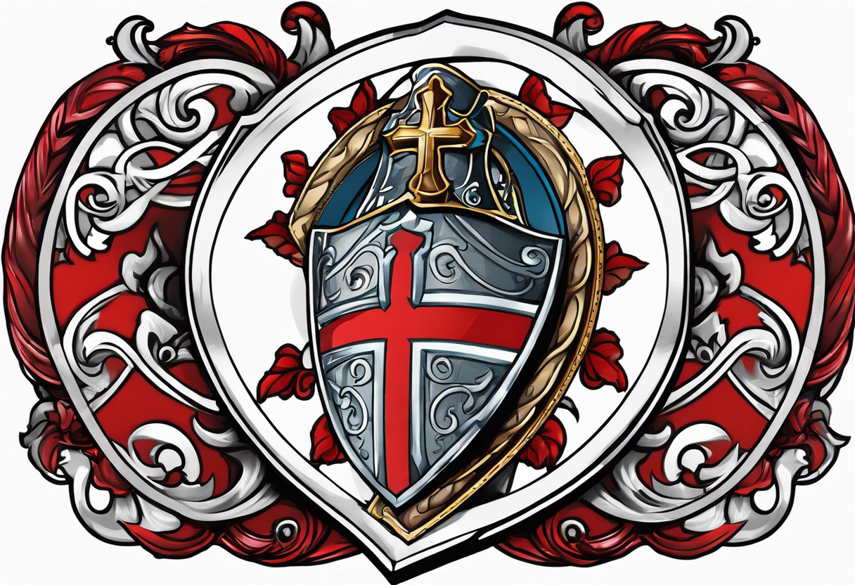 shield with cross of saint george draped over tattoo idea