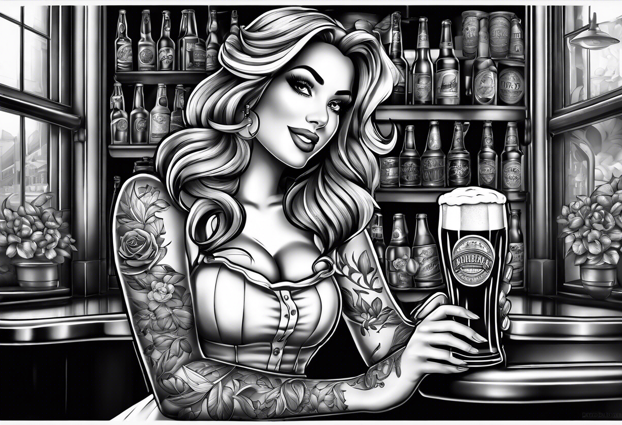 Waitress holding a beer tattoo idea