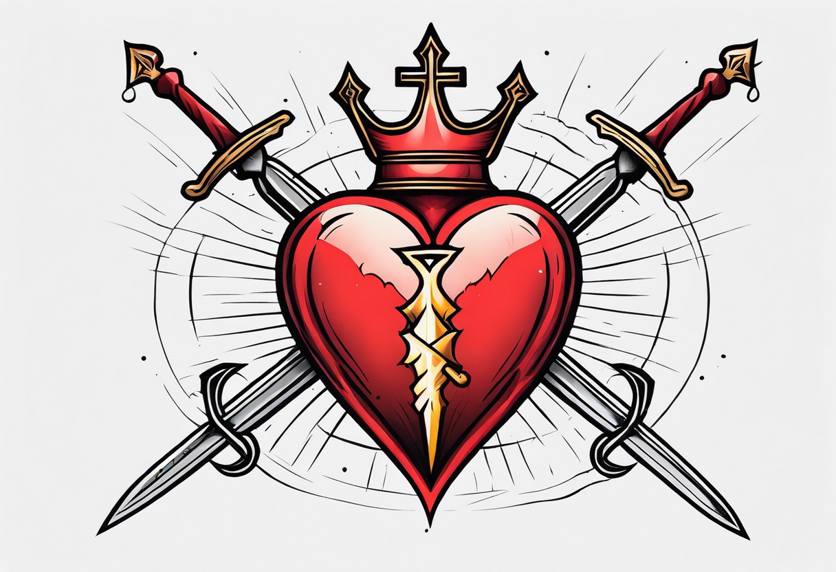 sacred heart with 3 swords instead of a cross. In front of a seraphim. tattoo idea