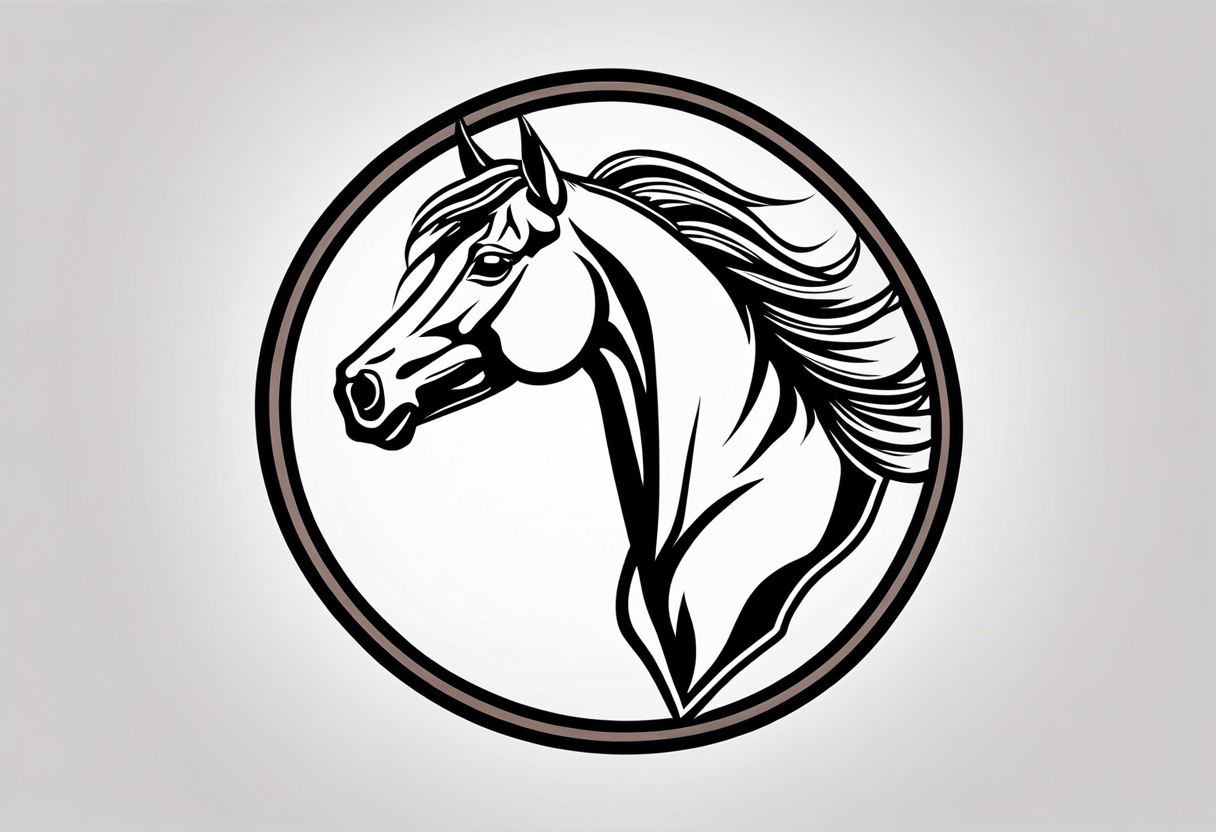 tough mustang bust in circle tattoo idea