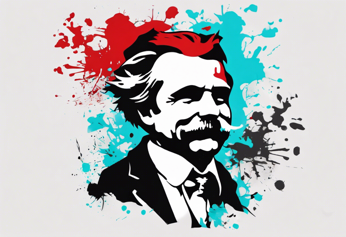 BANKSY ART STYLE, red and cyan, Pigment, picture, Nietzsche tattoo idea