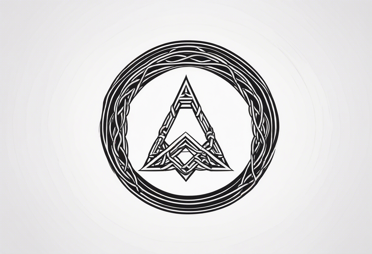 Simplistic symbol large delta inside a circle made from chain and whip elements tattoo idea