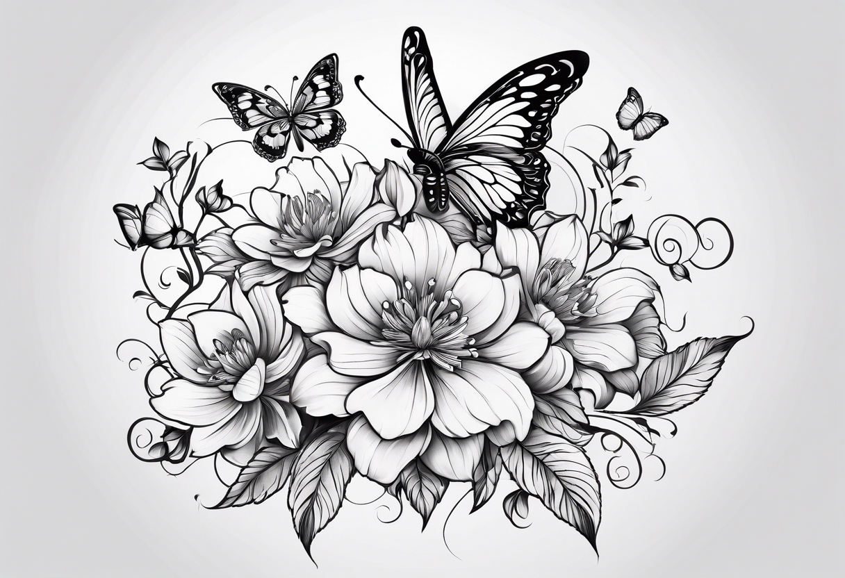 floral design with butterflies & filigree tattoo idea