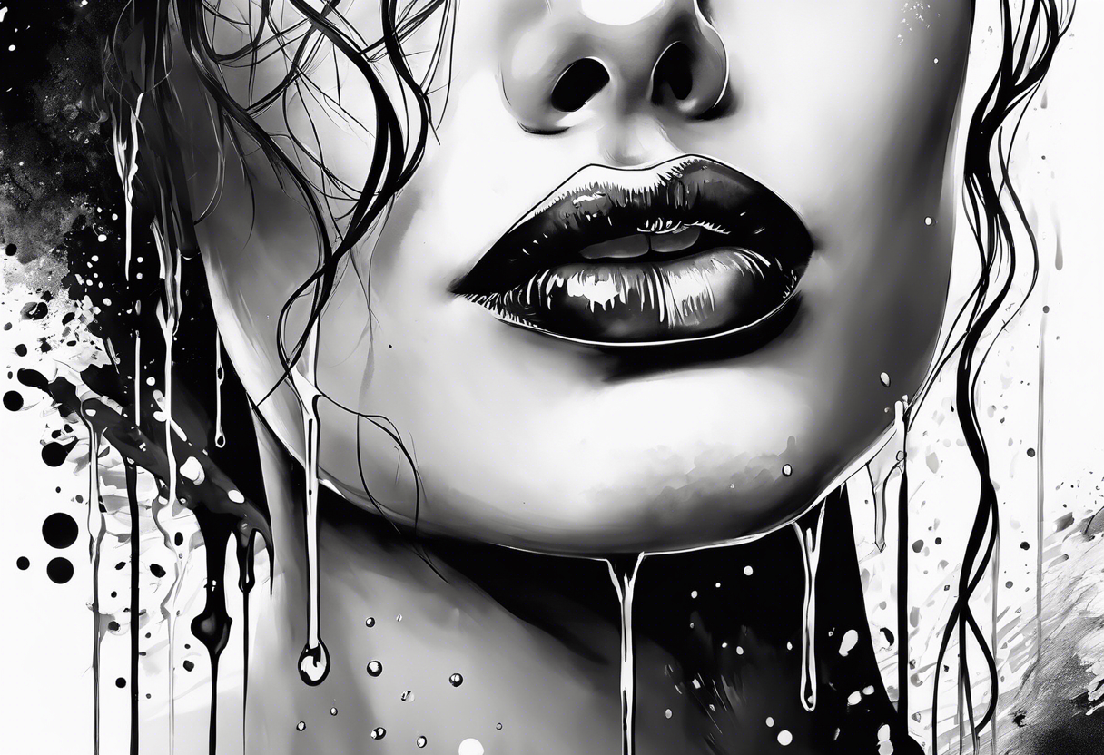 lips dripping wet, full view tattoo idea