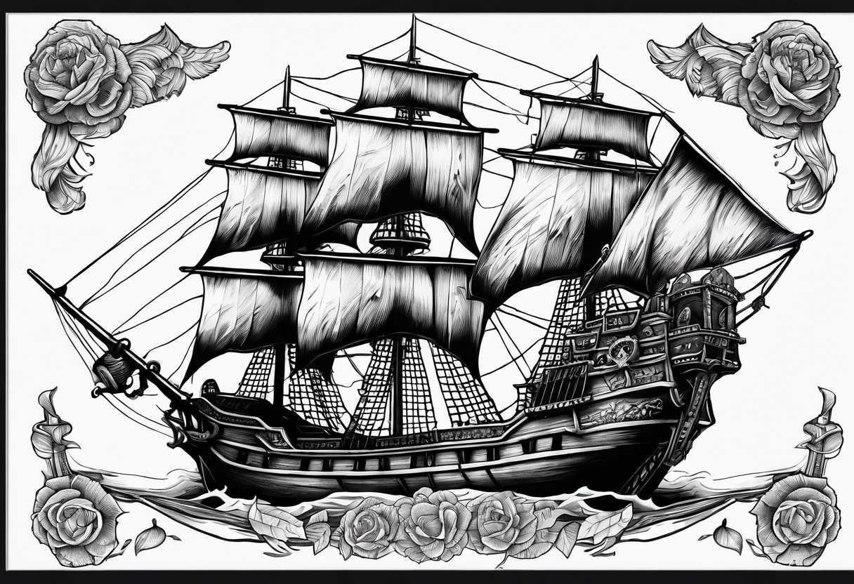 A pirate ship made of skeletons tattoo idea