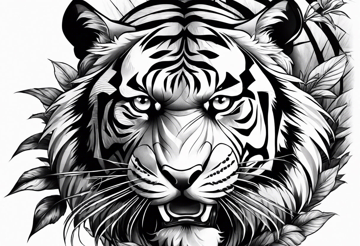 Snarling Tiger in bamboo tattoo idea