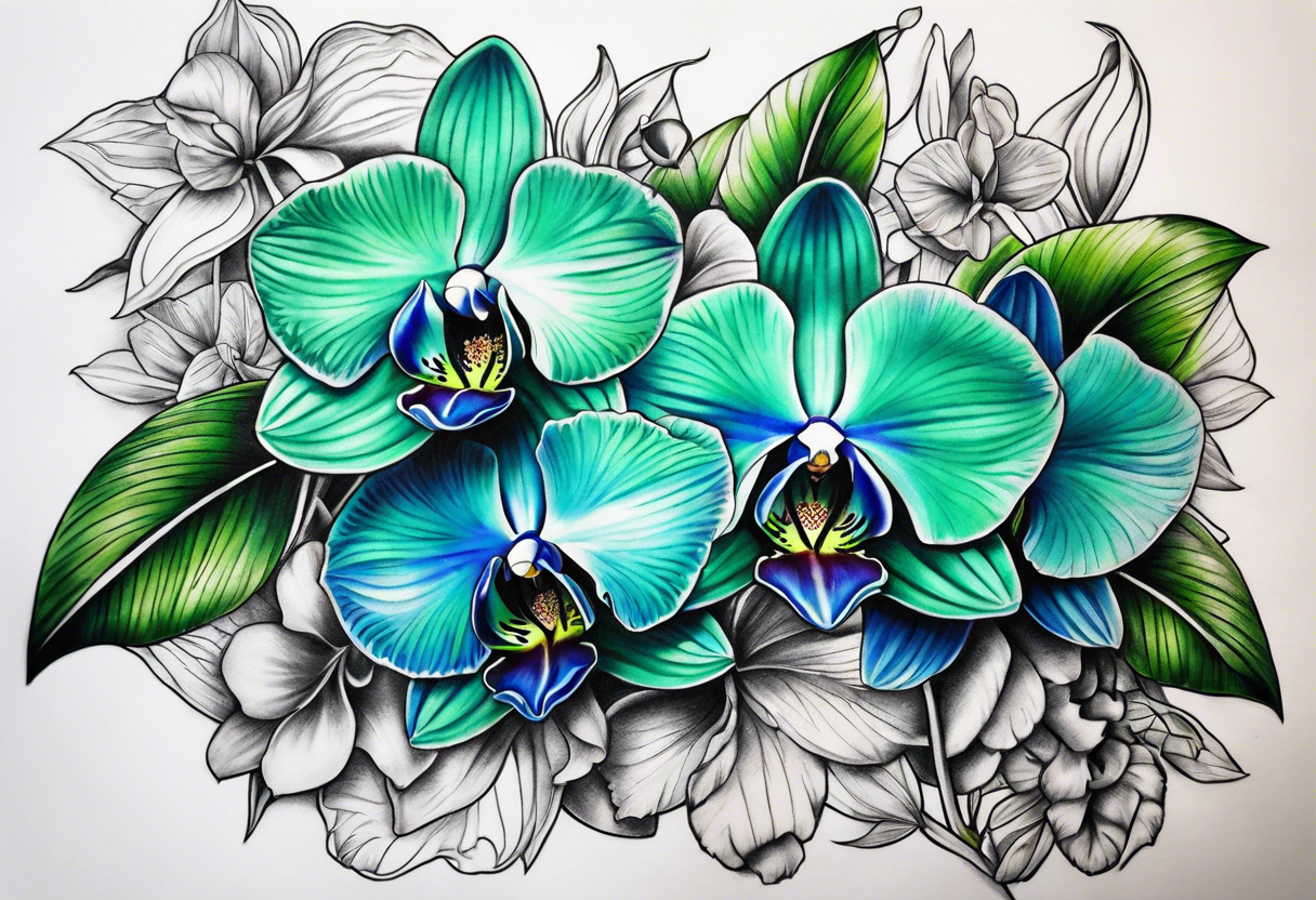 Green and Blue orchids tattoo idea