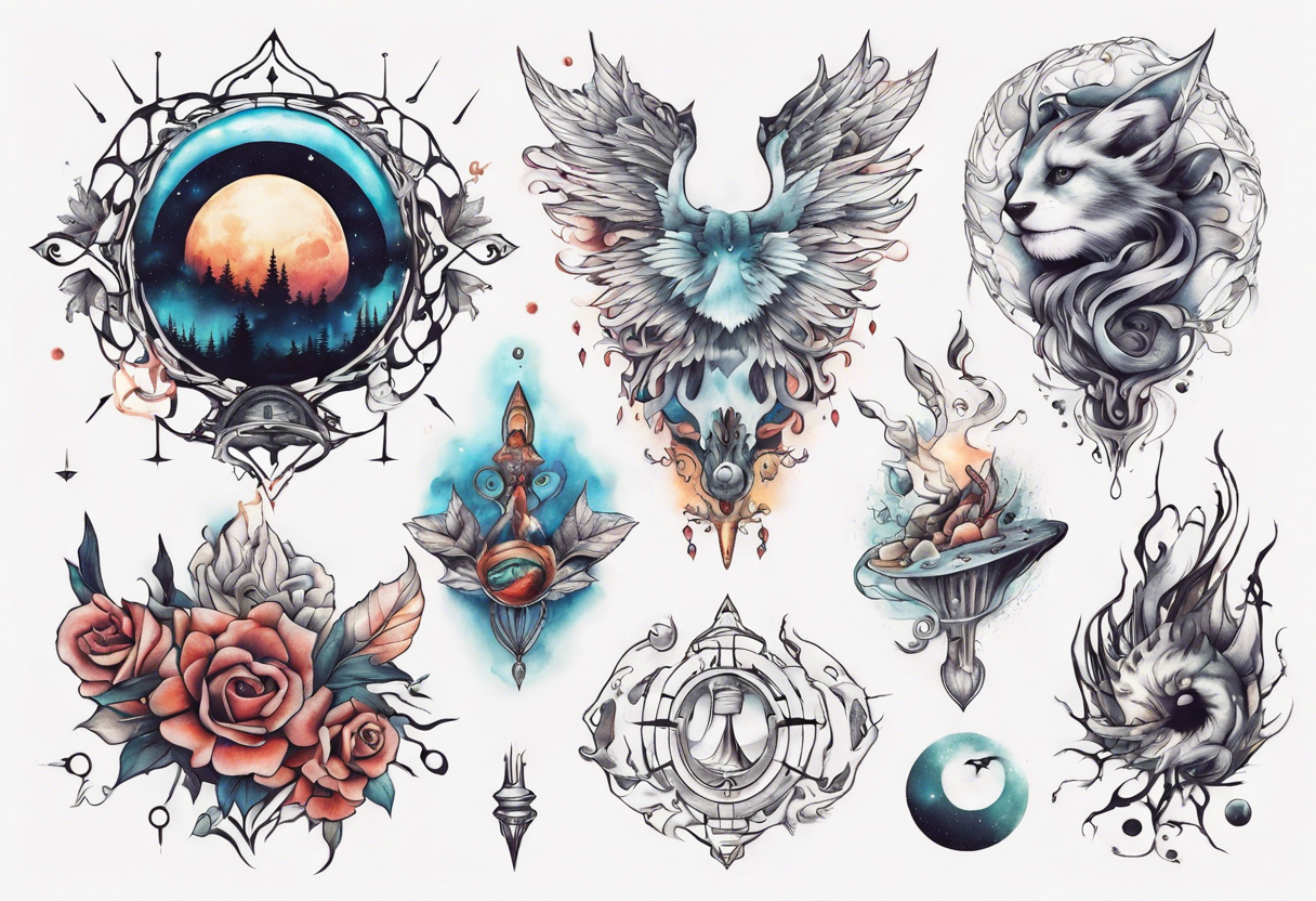 Design a surreal or dreamlike tattoo to cover my chest. Include elements that evoke a sense of fantasy and imagination, creating a captivating and otherworldly design. tattoo idea