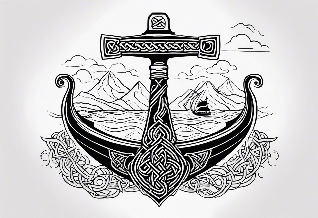 Viking longship, celtic runes, thors hammer tattoo idea