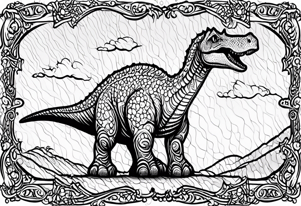 A cartoon brachiosaurus wearing a white bedsheet on its head dressed up like a ghost tattoo idea