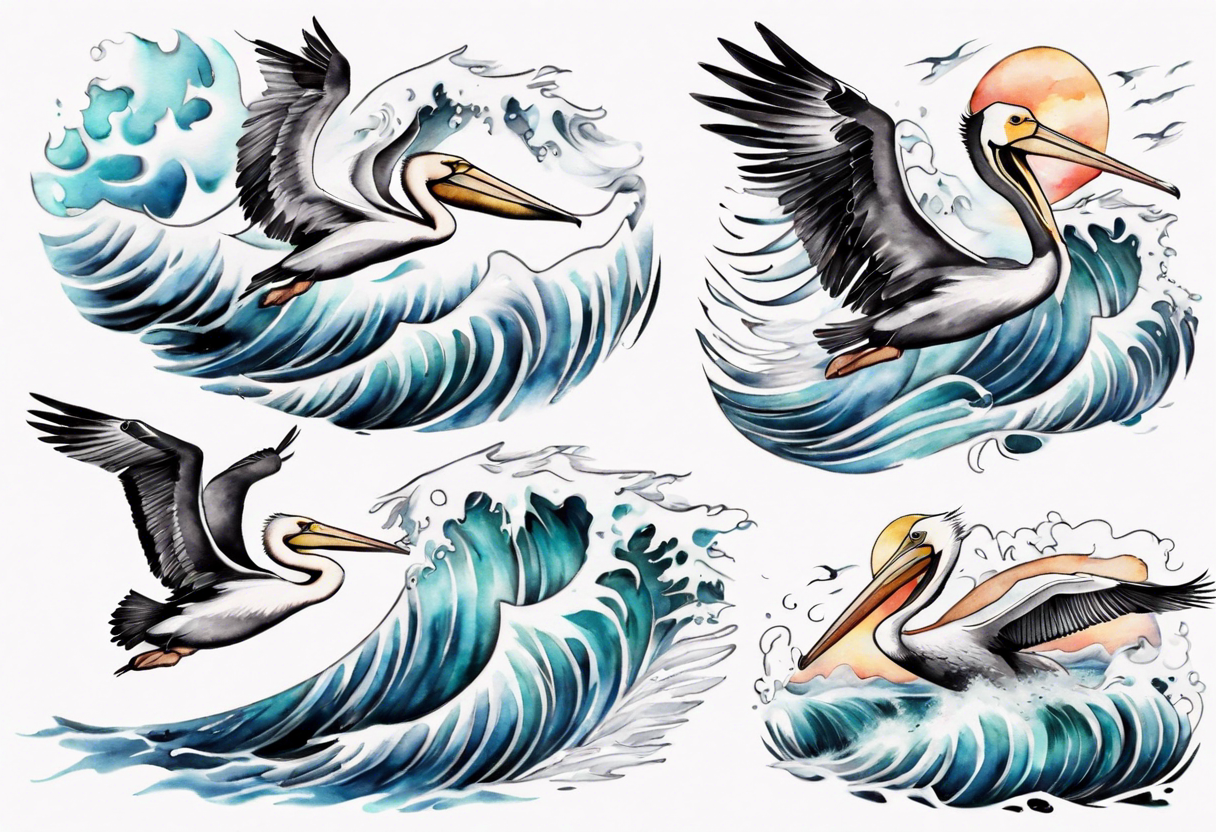 Waves with pelicans tattoo idea