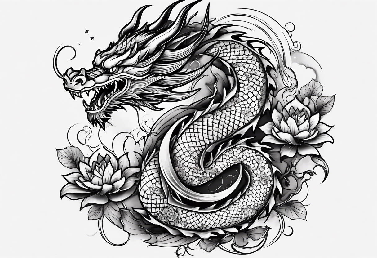 Dragon on forearm. Add Ying and Yang, Lotus flower, Moon and Chopsticks. tattoo idea